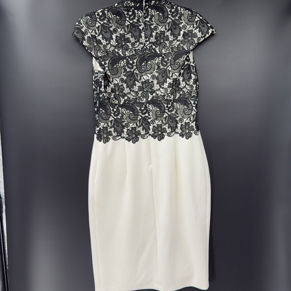 Tadashi Shoji Black Lace Ivory Sheath Dress Cap Sleeve AGD688MX Womens 10 - Picture 9 of 13